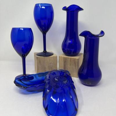 Cobalt Blue Signed Vases,  Stemware & Dessert Boats