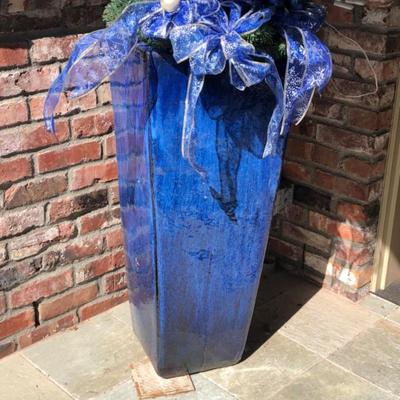 Tall Blue Ceramic Garden Planter – Large Statement Piece