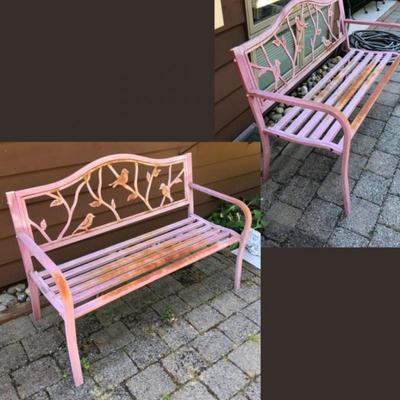 Pair of Outdoor Metal Garden Benches – Curved Backs and Armrests
