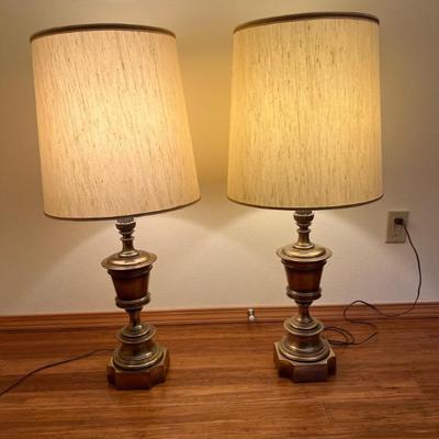 Pair of Vintage Brass Stiffel Pineapple Lamps – Original Shades