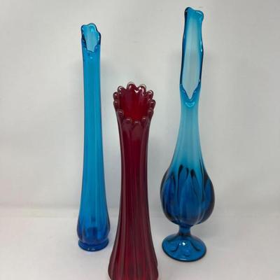 Three Tall Swung Glass Vases – Vibrant & Hand-Blown