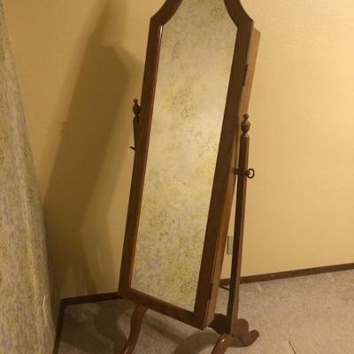 Full-Length Swivel Mirror with Built-In Jewelry Storage Cabinet
