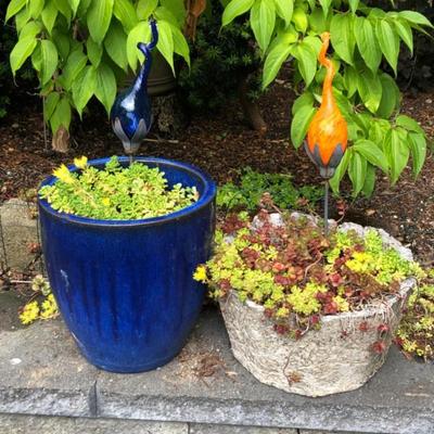 Garden Planter Group – Ceramic & Concrete Pots, Plants & Glass Art