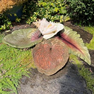 Cement Leaf and Conch Shell Garden Accents