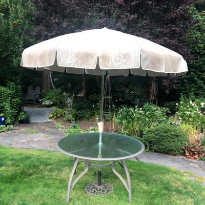 Outdoor Patio Table & Umbrella – Metal Frame Bistro Style