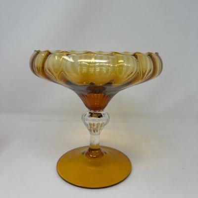 Empoli Amber Glass Compote – Mid-Century Italian Art Glass