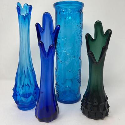 Mid-Century Swung Vases & Empoli Rossini Pear Grapes Blue Vase	