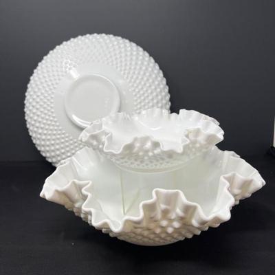Fenton Hobnail Milk Glass Bowls – Trio of Footed Serving Pieces