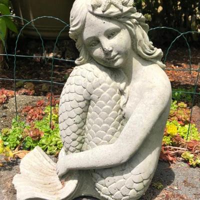 Sculpted Concrete Mermaid Garden Statue	