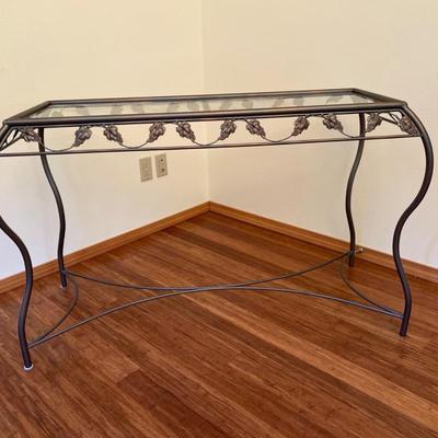 Glass Top Side Table – Grape & Leaf Motif Metalwork Base
