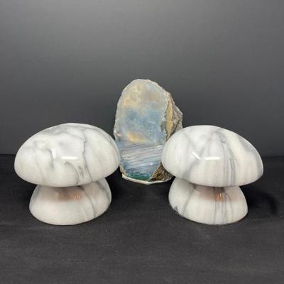 Marble Bookends & Sliced Agate Paperweight – Natural Stone Décor