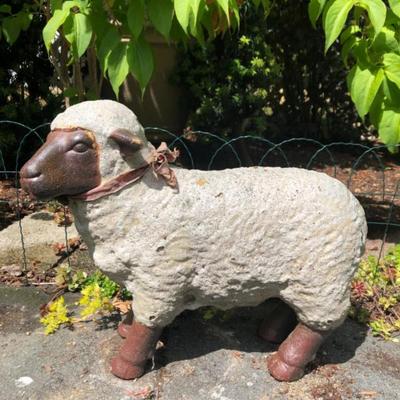 Cement Sheep 12 in Tall Statue – Pastoral Garden Decor
