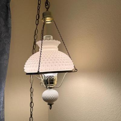 Vintage Hobnail Milk Glass Swag Lamp – Mid-Century