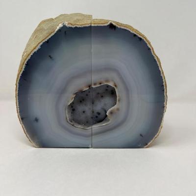 Agate Geode 8 in Tall Bookends – Crystal Interior & Banded Detail
