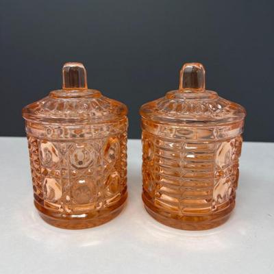 Indiana Glass Sugar Bowls – Two Lidded Pressed Glass Pieces