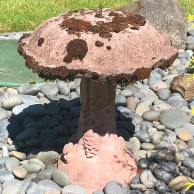 Weathered Concrete Mushroom Garden Sculpture with Relief Detail