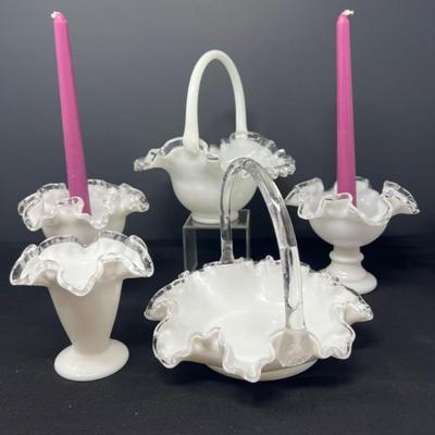 Silver Crested Fenton Milk Glass Collection	