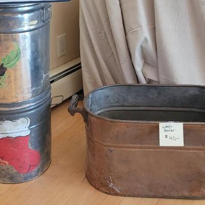 Sale Photo Thumbnail #43: Copper Boiler and hand painted tins