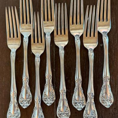 (8) Alvin 1940's Sterling Silver Chateau Rose 7.25" Dinner Forks - 370 Grams