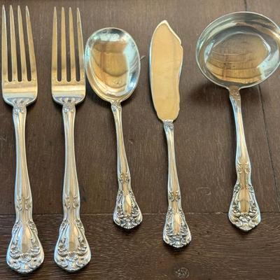 (5) Alvin 1940's Sterling Silver Serving Pieces (2) 8 Inch Forks, Ladle, Jelly Spoon & Butter Knife - 233 Gram