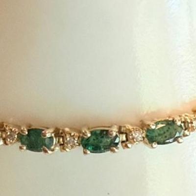 Vintage Effy 14k Gold, Emerald & Diamond 7.5 Inch Tennis Bracelet - 9.6 Grams