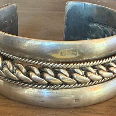 Heavy 96 Gram Egyptian Hallmarked Antique Silver Bedouin Tribal Cuff Bangle Bracelet