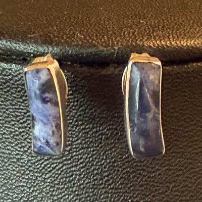 Pair Of Vintage Mexico 950 Silver & Blue Lapis Post Earrings - 1.83 Grams