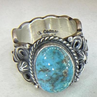Darrell Cadman Navajo Sterling Silver & Turquoise Ring Size 7 (as Is) Total Weight 15.12 Grams