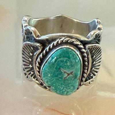 Sunshine Reeves Navajo Sterling Silver & Turquoise Ring Size 7.25 (as Is) - Total Grams 13.72 Grams