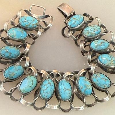 Vintage Intricate Sterling Silver & Blue Stone 7.5 Inch Bracelet (As Is ) - Total Weight