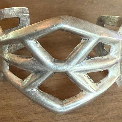 Old Pawn Silver Sand Cast Navajo Cuff Bracelet Unmarked - Total Weight 54.6 Grams