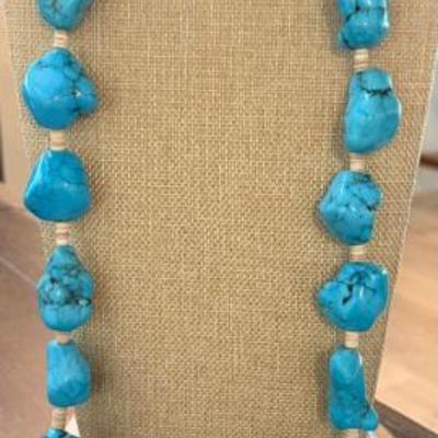 Stunning Navajo Huge Chunk Turquoise Statement Piece 46 Inch Necklace With Heishi Beads