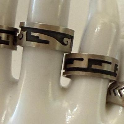 (3) Vintage Hopi Overlay Rings And (1) Navajo Stamped Arrow Ring - Sizes 7 - 7.5 - Total Weight 16 Grams