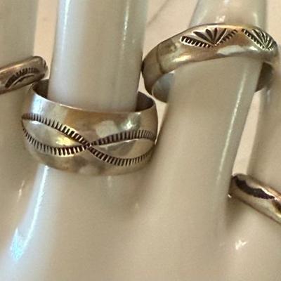 (4) Navajo Stamped Sterling Silver Vintage Rings - Sizes 10 - 10.5 - Total Weight 22.81 Grams