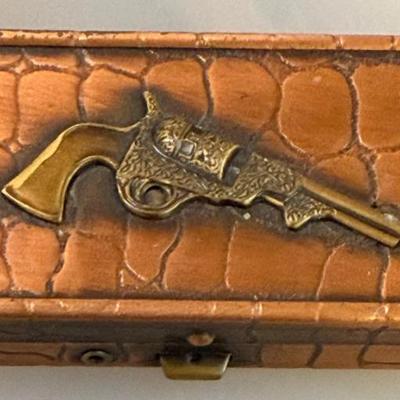 Vintage Copper Tone Western Theme Metal Pill Box