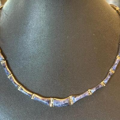 Vintage Mexico 950 Silver & Blue Lapis 14 Inch Necklace - Total Weight 23.59 Grams
