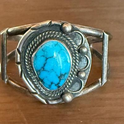 Old Pawn Navajo Sterling Silver & Turquoise Cuff Bracelet - Total Weight 37.7 Grams