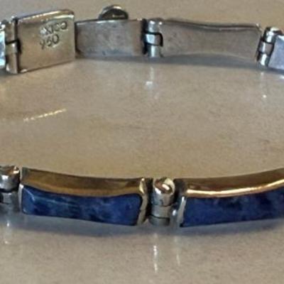 Vintage Mexico 950 Silver & Blue Lapis 7 Inch Bracelet - Total Weight 10 Grams