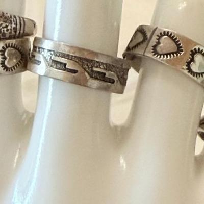 (5) Navajo & Hopi Sterling Silver Stamped Rings - All Size 7.75 - Total Weight 22.81 Gram's