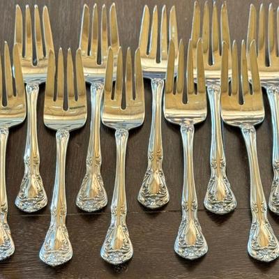(10) Alvin 1940's Sterling Silver Chateau Rose 7 Inch Salad Forks - 359 Grams