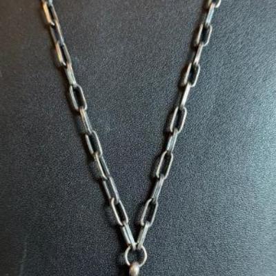 Old Pawn Morenci Turquoise Navajo Sterling Silver Pendant With Hand Made Sterling Silver Link 24 Inch Chain