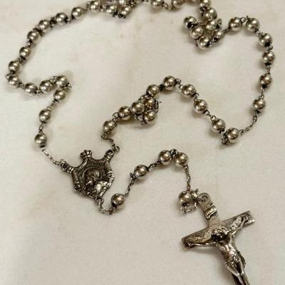 Vintage 1947 Sterling Silver Rosary With Silver Beads (as Is) - Total Weight 17.18 Grams