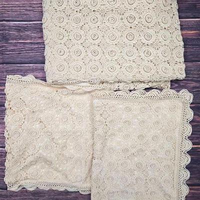 Hand Crocheted Lace Blanket With Pillow Cases