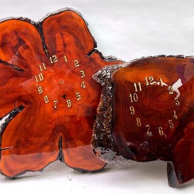 Vintage Cyprus Tree Wood Slab Clocks