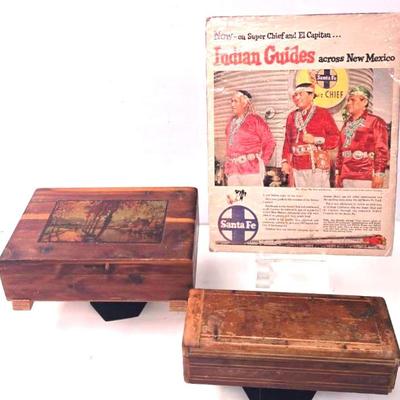 Vintage Sante Fe Railroad Ad & Wooden Boxes