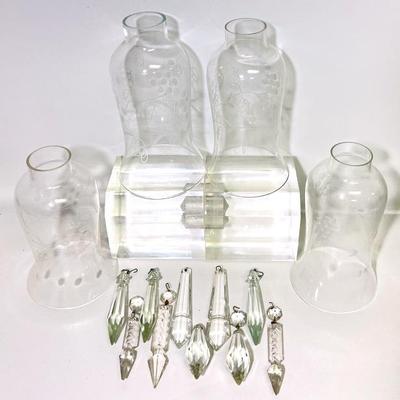 Antique Crystal Pendants & Hurricane Lamp Shades
