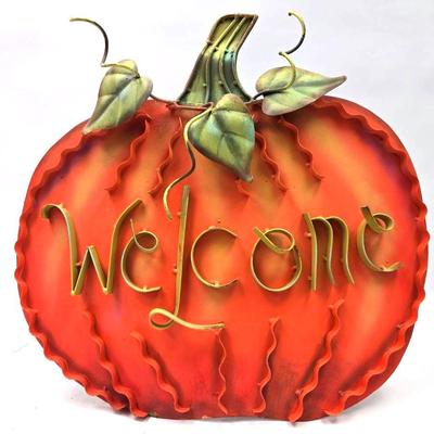 Metal Welcome Pumpkin With Stand