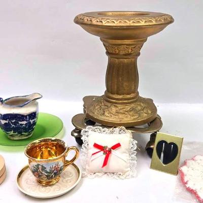 "Lenox" Coaster, Brass Bow Rolling Planter, & Others