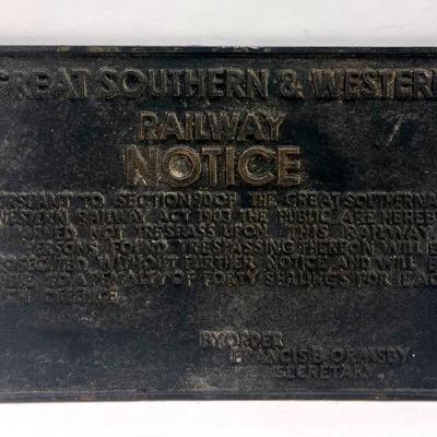 Great Southern & Western Railway Iron Sign