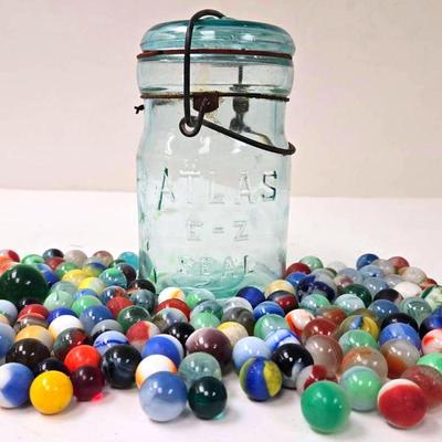 "Atlas" E-Z Seal Mason Jar with Assortment of Marbles 